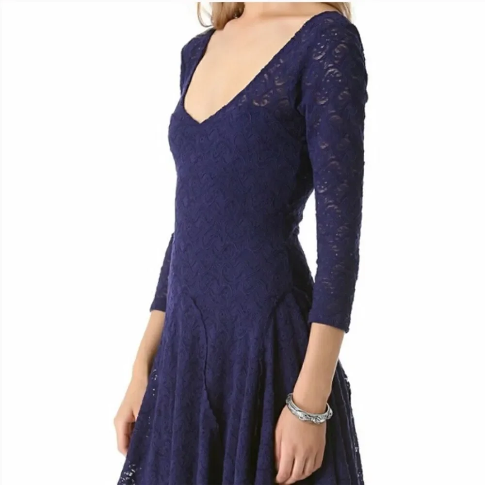 Free People Katya Paisley Lace Blue Asym Dress (S)